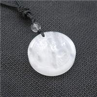 Clear Quartz Circle Necklace Tree Of Life Black Nylon Rope Cord, approx 30mm [GM21434]
