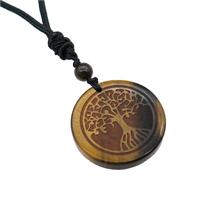 Tiger Eye Stone Circle Necklace Tree Of Life Black Nylon Rope Cord, approx 30mm [GM21439]
