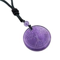 Purple Amethyst Circle Necklace Tree Of Life Black Nylon Rope Cord, approx 30mm [GM21440]