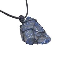 Natural Blue Lapis Lazuli Necklaces Waxed Fabric Adjustable Wire Wrapped, approx 30-40mm [GM22114]