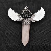 White Shell Angel Wings Pendant With Rose Quartz Prism Antique Silver, approx 14-55mm, 80mm [GM22209]