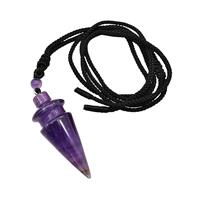 Purple Amethyst Pendulum Necklace Black Nylon Rope, approx 18-45mm [GM22376]