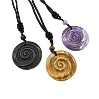 Natural Gemstone Spiral Necklace Circle Black Nylon Rope Cord Mixed, approx 32mm [GM22435]