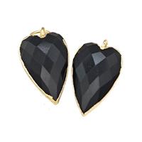 Natural Black Obsidian Heart Pendant Faceted Gold Plated, approx 12-15mm [GM22457-S]