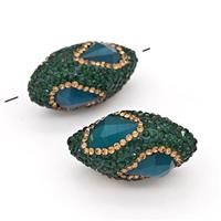 Clay Rice Beads Pave Green Rhinestone Blue Jadeite Glass, approx 17-35mm [GM22802]