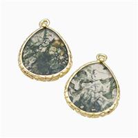 Natural Green Moss Agate Pendant Flat Teardrop Gold Plated, approx 18-21mm [GM24042]