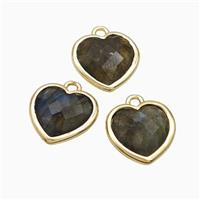 Natural Labradorite Heart Pendant Faceted Gold Plated, approx 10mm [GM24124]