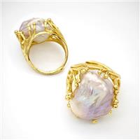 Copper Ring Pave Pearl Adjustable Gold Plated, approx 20-25mm, 18mm dia [GM24257]