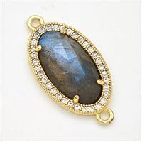 Natural Labradorite Oval Connector Copper Pave Zirconia Gold Plated, approx 12-19mm [GM24312]