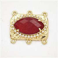 Red Dye Jade Eye Connector Copper Pave Zirconia Gold Plated, approx 16-22mm [GM24469]