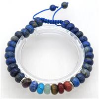 Chakra Bracelets with lapis, Adjustable, rondelle, approx 8mm dia [GMBR496]