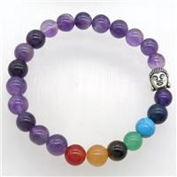 Chakra Bracelets with amethyst, buddha, stretchy, approx 8mm dia [GMBR524]