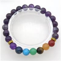 Chakra Bracelets with amethyst, stretchy, approx 8mm dia [GMBR528]