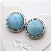 925 Sterling Silver Stud Earring with Larimar, approx 10mm dia [GR10703]