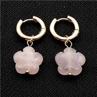 Pink Rose Quartz Flower Copper Hoop Earring Gold Plated, approx 16mm, 16mm dia [GR10823]