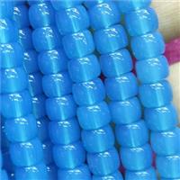 blue Jadeite Glass beads, barrel, approx 8mm [GS2047]