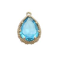 Copper Teardrop Pendant Pave Aqua Crystal Glass Gold Plated, approx 17-22mm [GS2625-L]