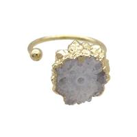White Quartz Druzy Ring Gold Plated, approx 15mm, 18mm dia [GS2694]