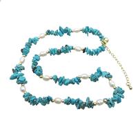Blue Magnesite Turquoise Necklace With Pearl, approx 3-6mm, 40-45cm length [GS2708]