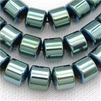 Hematite tube beads, green electroplated, approx 10mm [HB0885]