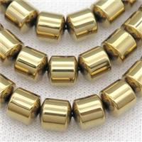 Hematite tube beads, gold plated, approx 10mm [HB0890]