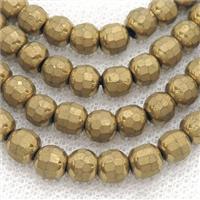 Gold Hematite Beads Faceted Round, approx 6mm [HB1167]