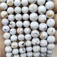 White Jade Beads Inlay Trochid Shell Dye Smooth Round, approx 6mm dia [JD10268-6MM]