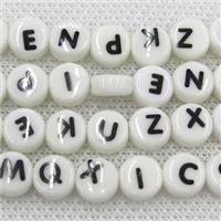 white Oriental Porcelain letter beads, mixed alphabet, approx 4x8mm, 40pcs per st [PP10173]
