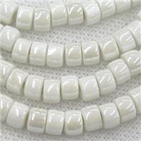 Oriental Porcelain heishi beads, white enamel, electroplated, approx 5x7mm, 75pcs per st [PP10189]