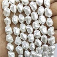 Baroque Style White Pearlized Shell Beads Freeform, approx 10-13mm [SHEPL291]