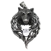 stainless steel wolf pendant, antique silver, approx 45-65mm [SSB0471]