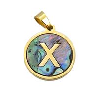 Stainless Steel Pendant Pave Abalone Shell Letter-X Gold Plated, approx 15mm dia [SSB2137]