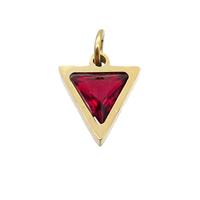 Stainless Steel Triangle Pendant Pave Red Zircon Gold Plated, approx 6x6mm [SSB2627]