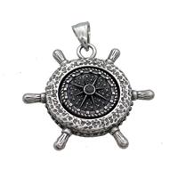 Stainless Steel Ship Helm Pendant Charms Antique Silver, approx 43mm [SSB3691]