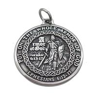 Stainless Steel Ephesians Armor Of Gold Charms Pendant Circle Antique Silver, approx 38mm [SSB3736]