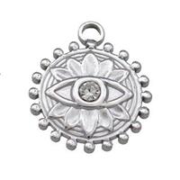 Raw Stainless Steel Circle Pendants With Evil Eye Pave Rhinestone, approx 18mm [SSB4027]