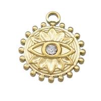Stainless Steel Circle Pendants With Evil Eye Pave Rhinestone Gold Plated, approx 18mm [SSB4028]