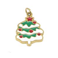 Christmas Tree Stainless Steel Pendant Multicolor Enamel Gold Plated, approx 12-15mm [SSB4709]