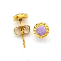 Stainless Steel Stud Earring Pave Purple Fire Opal Gold Plated, approx 6mm [SSB5527]