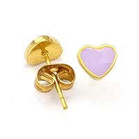 Stainless Steel Heart Stud Earring Lavender Enamel Gold Plated, approx 6mm [SSB5614]