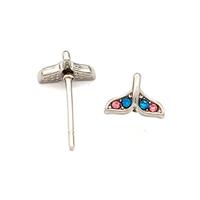 Raw Stainless Steel Stud Earring Pave Rhinestone Shark-tail, approx 5.5-7.5mm [SSB5683]