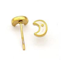 Stainless Steel Moon Stud Earring White Enamel Gold Plated, approx 5-6.5mm [SSB5707]