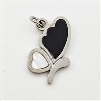 Raw Stainless Steel Butterfly Pendant Black Enamel, approx 9.5-16mm [SSB6036]