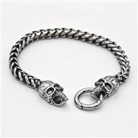 304 Stainless Steel Skull Bracelet Antique Silver, approx 12-25mm, 18mm, 6mm, 21cm length [SSB6380]