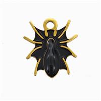 Halloween Spider Charms 304 Stainless Pendant Black Enamel Gold Plated, approx 14-16mm [SSB6543]