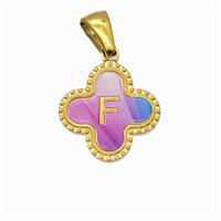 Stainless Steel Clover Pendant Letter-F Painted Gold Plated, approx 15mm [SSB6721]