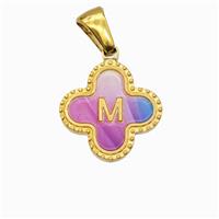 Stainless Steel Clover Pendant Letter-M Painted Gold Plated, approx 15mm [SSB6728]