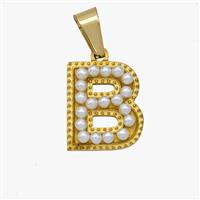Stainless Steel Pendant Pave Pearlized Resin Letter-B Gold Plated, approx 10-15mm [SSB6942]