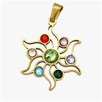 Stainless Steel Flower Pendant Micropave Rhinestone Chakra Gold Plated, approx 24mm [SSB7032]