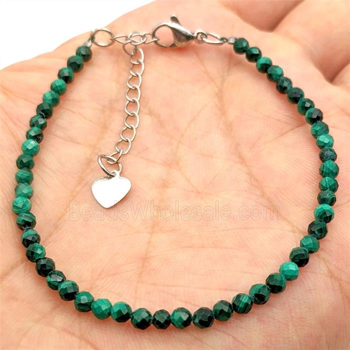Natural Green Malachite Bracelet With Copper Clasp Platinum Plated